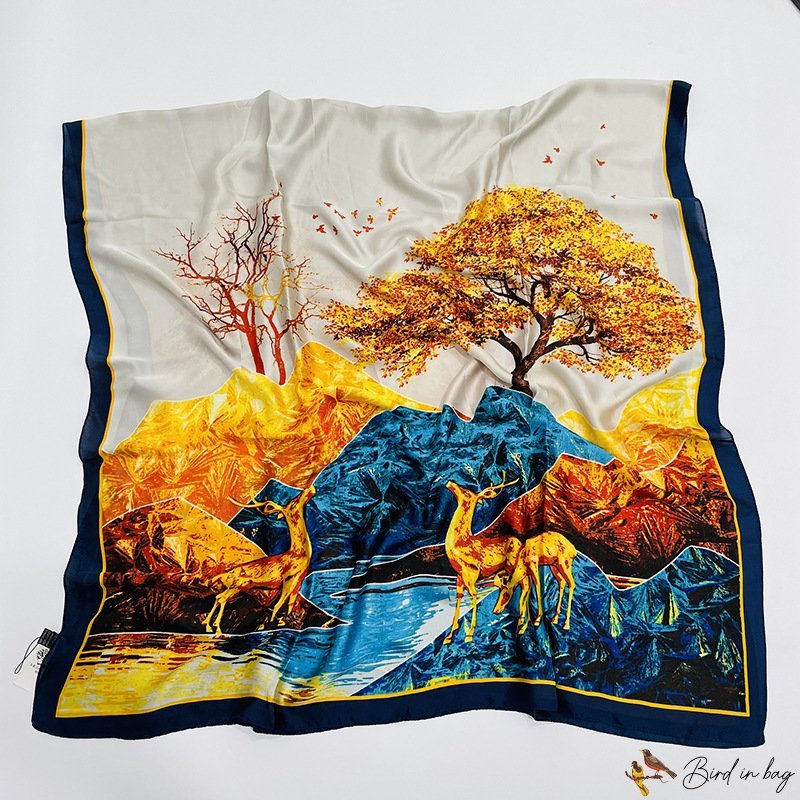 Spring and summer new long scarf scarf female plum deer printing silk scarf beach scarf female long 