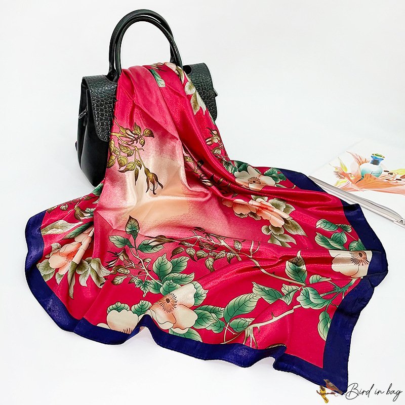 New silk scarf female headscarf French vintage scarf floral print large square scarf 90cm shawl