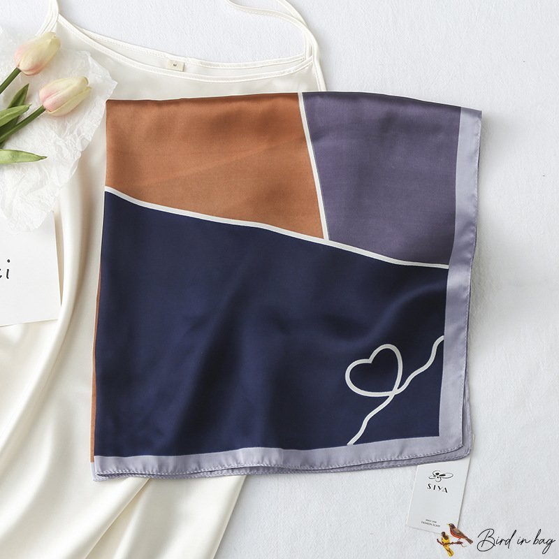 Small square scarf silk scarf women spring 70cm spell color printing square scarf satin scarf