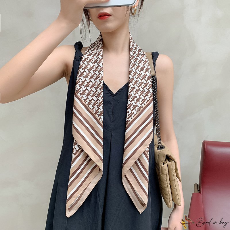 Spring and summer new 90cm large square scarf women shawl satin twill simulation silk printing silk 