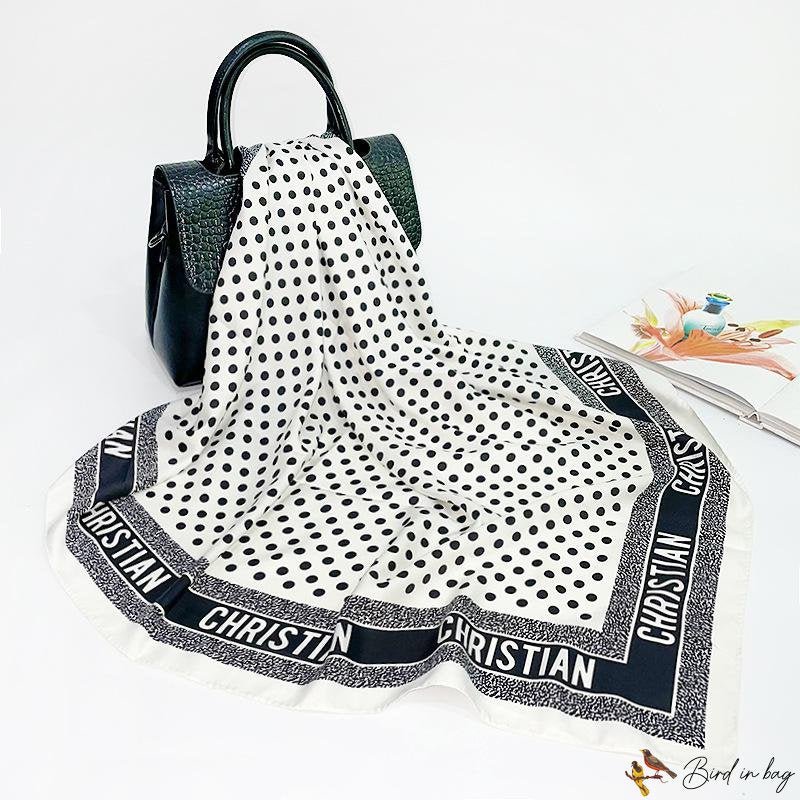 90cm silk scarf female summer new black polka dot print large square scarf headscarf scarf shawl