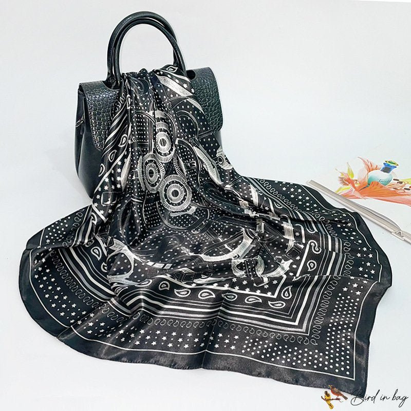 Black dot print large square scarf female new headscarf simulation silk scarf shawl