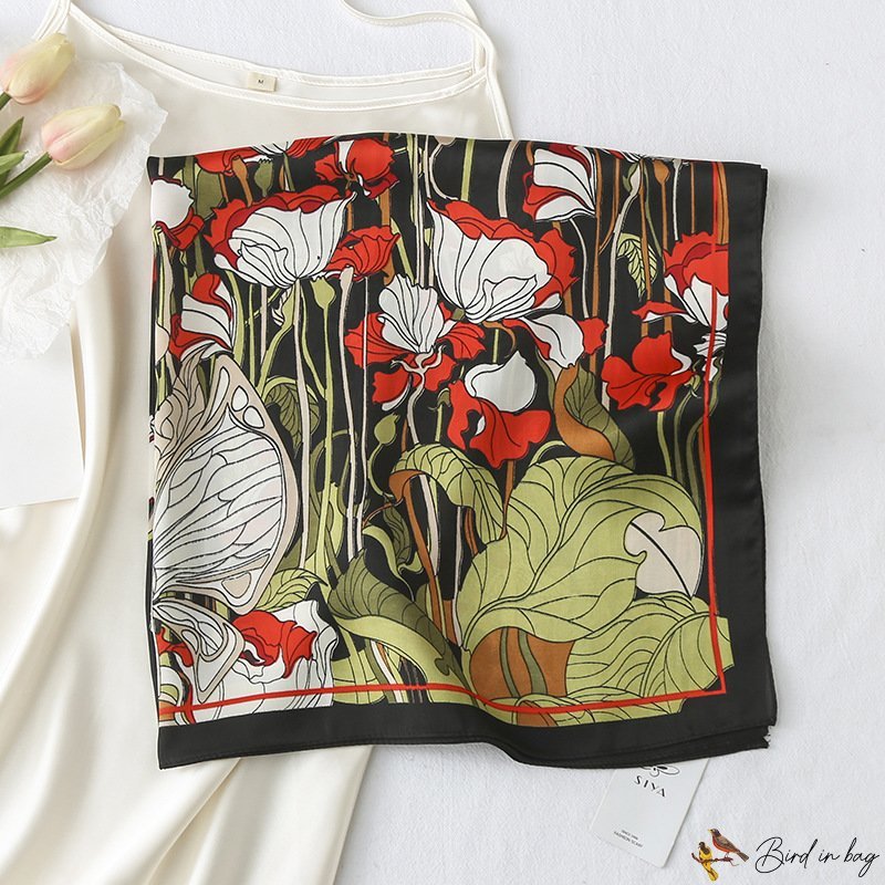 Silk scarf female new floral print small square scarf satin scarf shawl