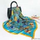 Silk scarf female new retro fan printing small square scarf imitation silk turban scarf