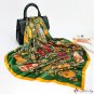 Silk scarf female new retro fan printing small square scarf imitation silk turban scarf