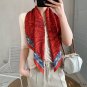 New twill silk 9 silk scarf ladies French retro large square scarf tree print scarf 90cm headscarf