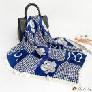 Retro plaid printing silk scarf spring and autumn women's blue decorative large square scarf headsca