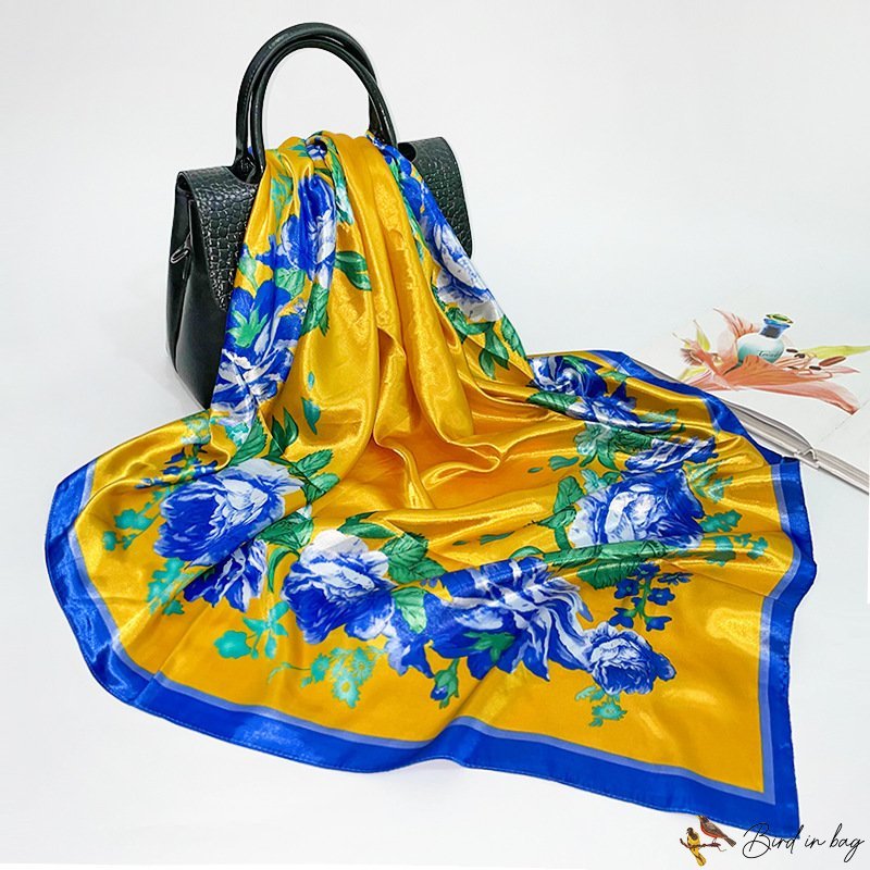 Black silk scarf female simulation silk printing small square scarf scarf headscarf shawl