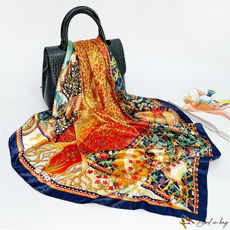 Silk scarf female spring and summer new fortune tree printing large square scarf retro turban scarf 