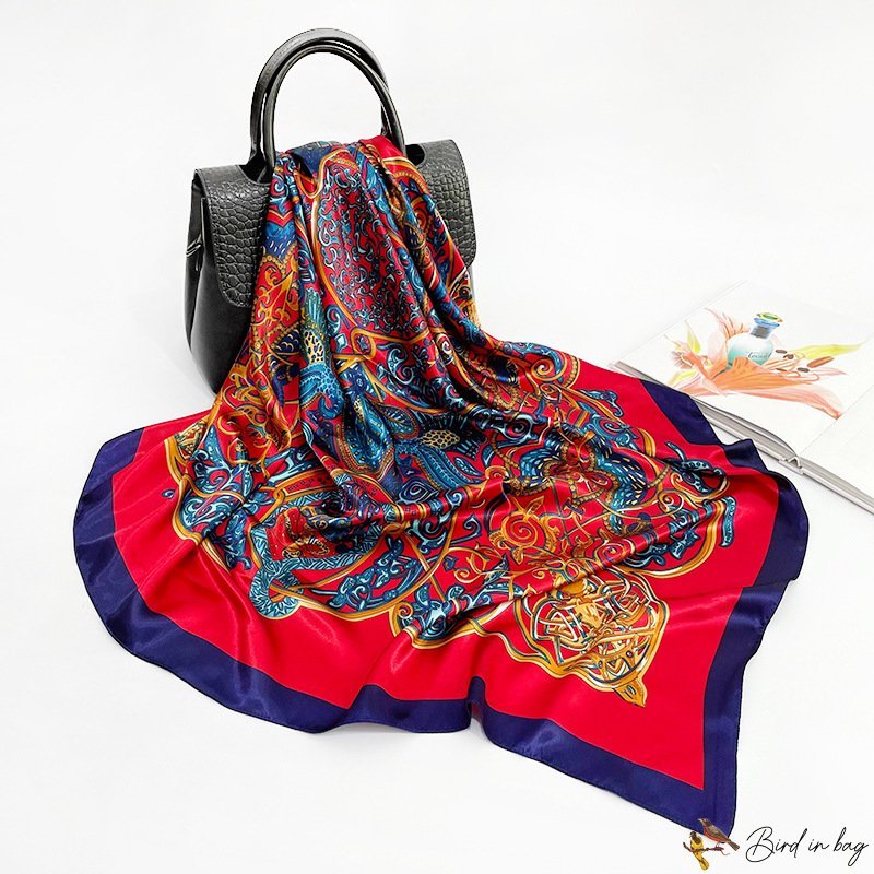 Silk scarf female new 90cm large square scarf retro printing scarf satin headscarf