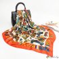 90cm silk scarf female new turban satin cartoon print large square scarf shawl