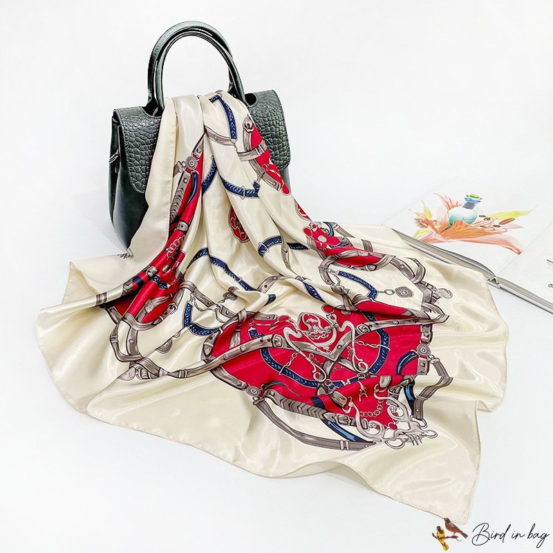 Silk scarf female new chain printing large square scarf ladies shawl headscarf