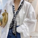 New bird check floating ribbon small silk scarf female long pointed scarf decorative double layer sa