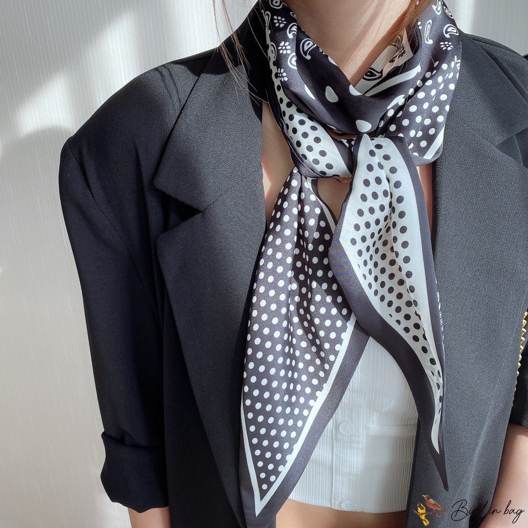 Oblique long strip ribbon silk scarf ladies with double layer small neck scarf belt tie hair hair ba