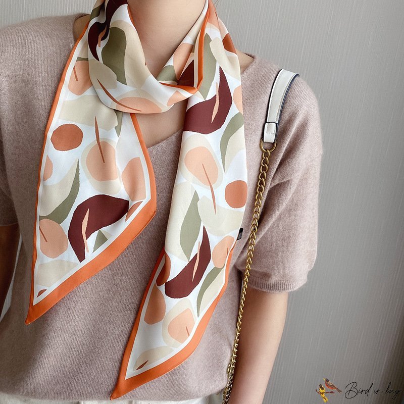 Puffy ribbon silk scarf women spring and autumn double layer small neck scarf printing students fash