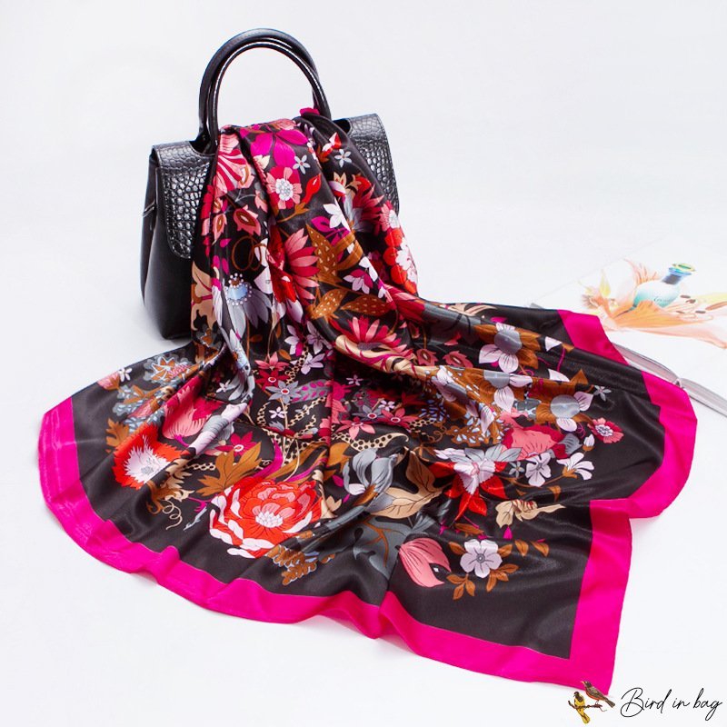 Silk scarf female new simulation silk 90cm large square scarf literary retro printing scarf shawl he