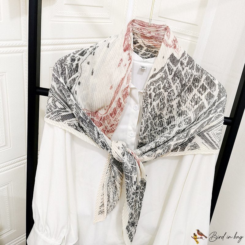 Silk scarf female new pleated simulation silk printing square scarf spring and summer casual headsca
