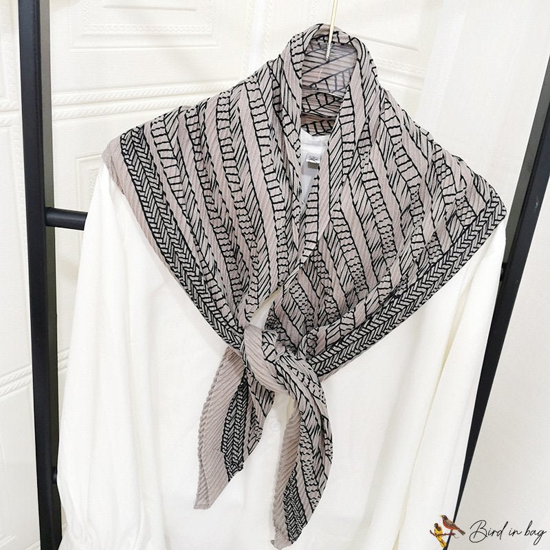 Pleated silk scarf female season new simulation silk square scarf printed shawl imitation cotton and