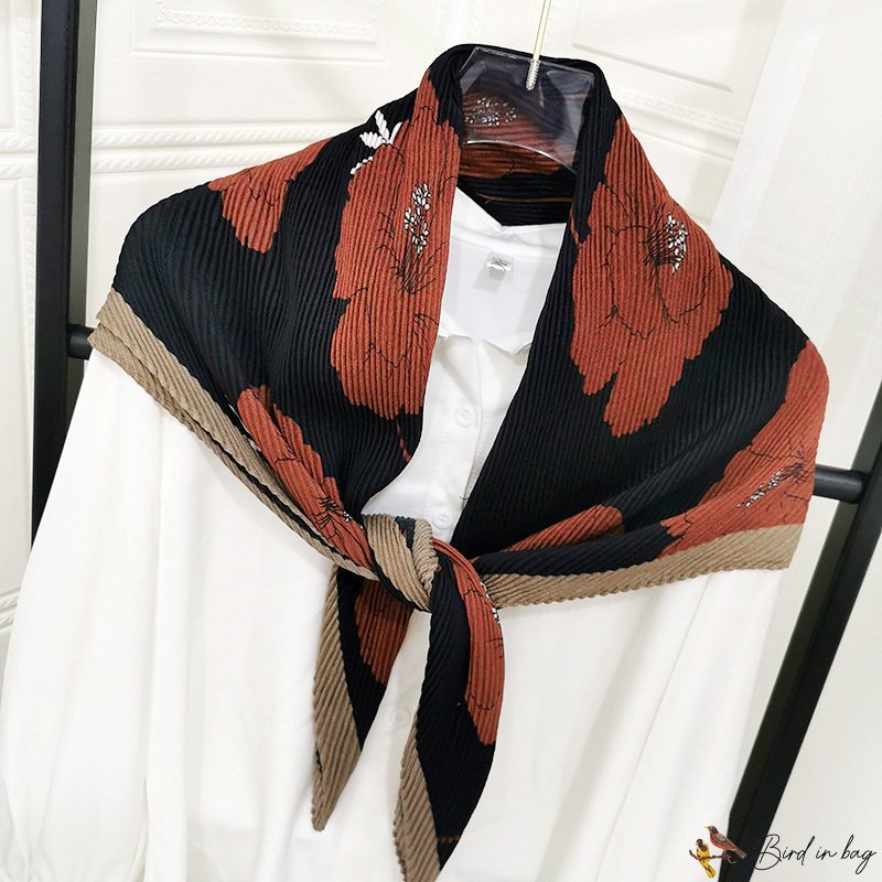New fashion silk scarf female simulation silk satin printing imitation cotton linen scarf pleated sq