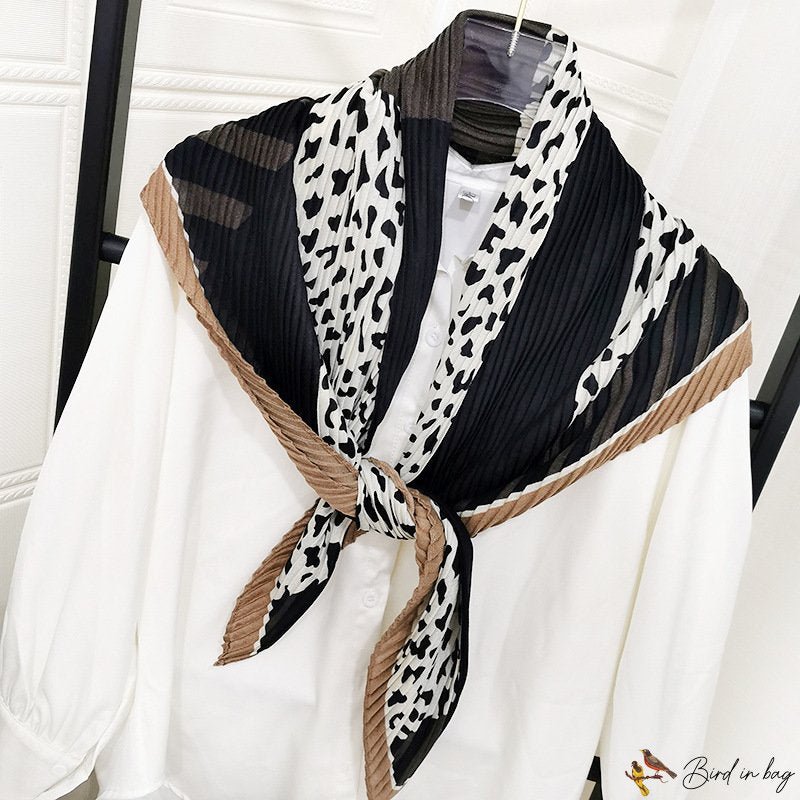 Pleated square scarf 90cm new imitation cotton linen feel scarf leopard print wear silk scarf thin s