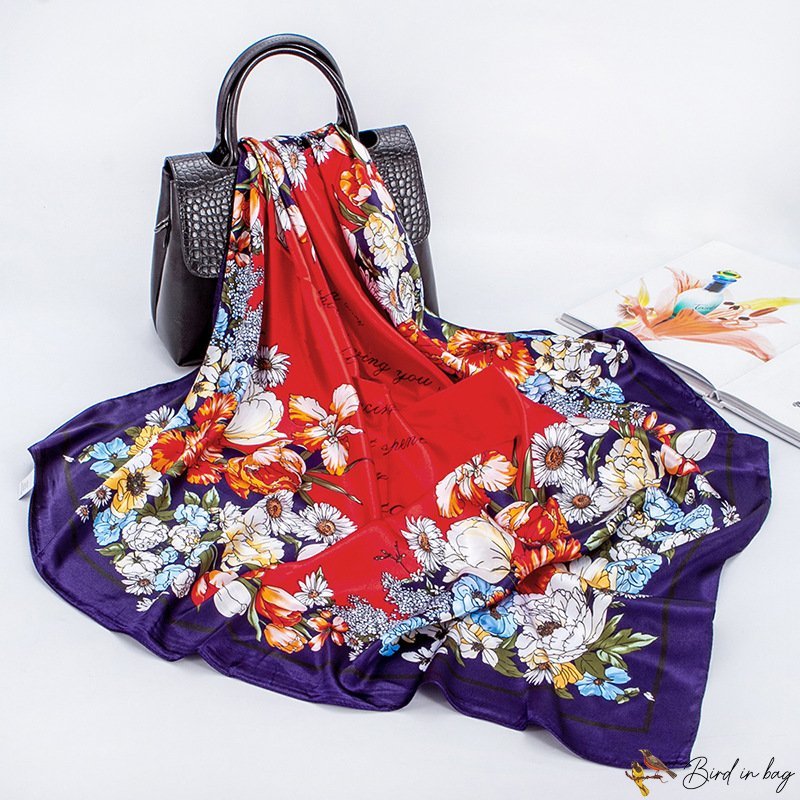 90cm silk scarf printing large square scarf new ladies scarf simulation silk headscarf