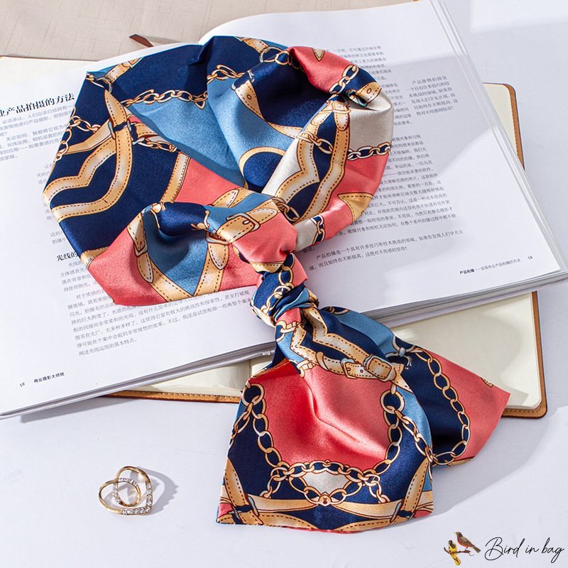 Silk scarf hair ribbon women's small long double layer floating belt vintage narrow strip simulation
