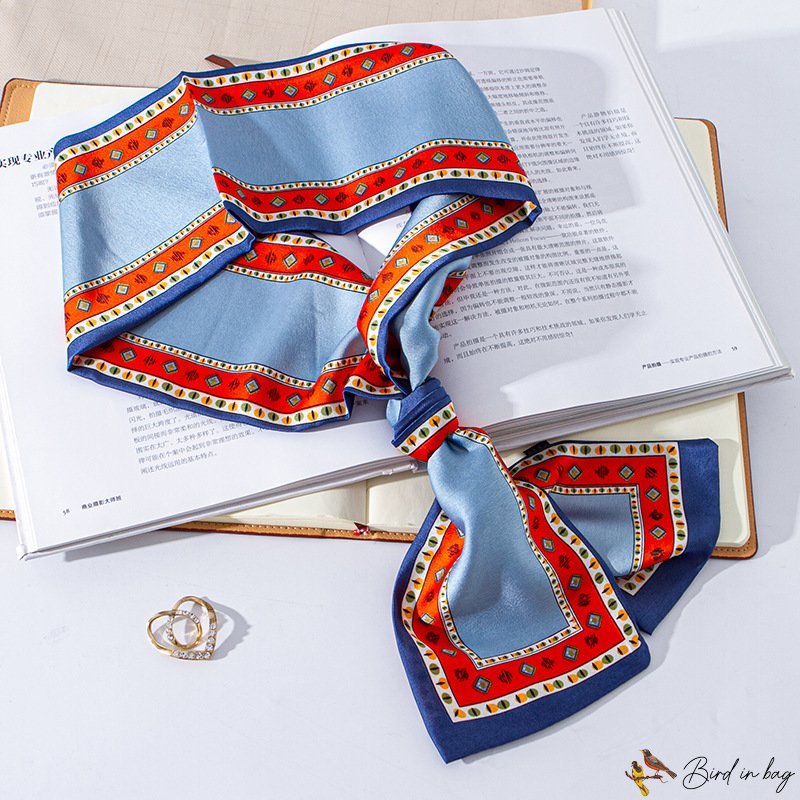 Autumn and winter thin long section small neck scarf silk scarf female new double-sided ribbon print