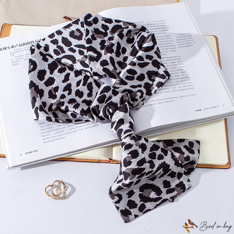 Leopard print small silk scarf long scarf female spring double layer floating belt small neck scarf 