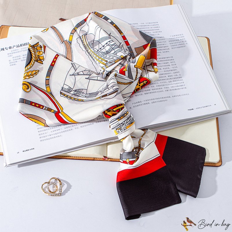 Autumn and winter new simulation silk scarf female double layer floating belt thin narrow long strip