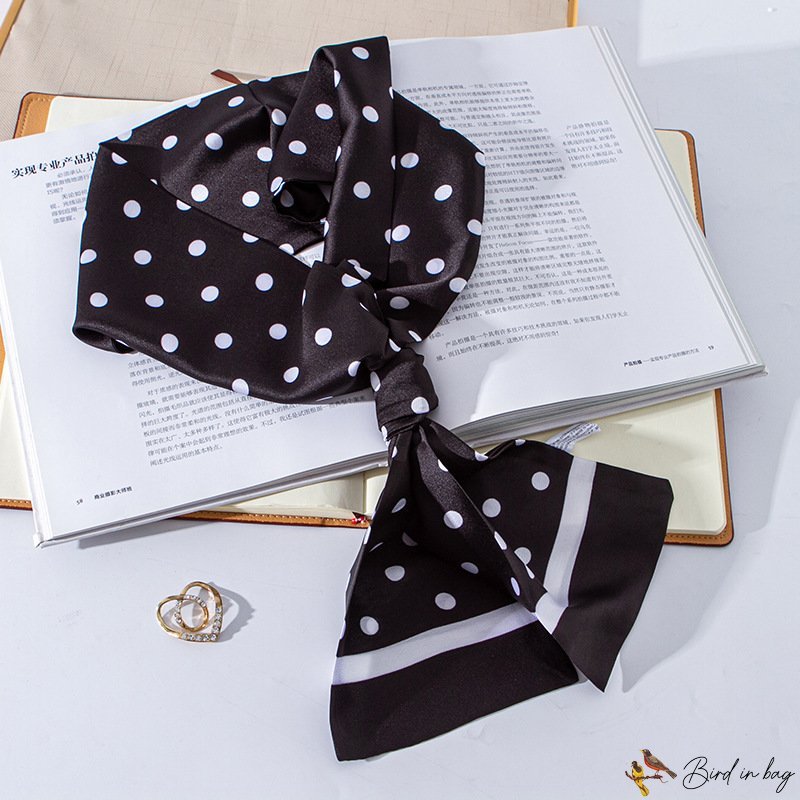 Spring and autumn new thin and narrow long strip flat corner floating fashion polka dot print scarf 