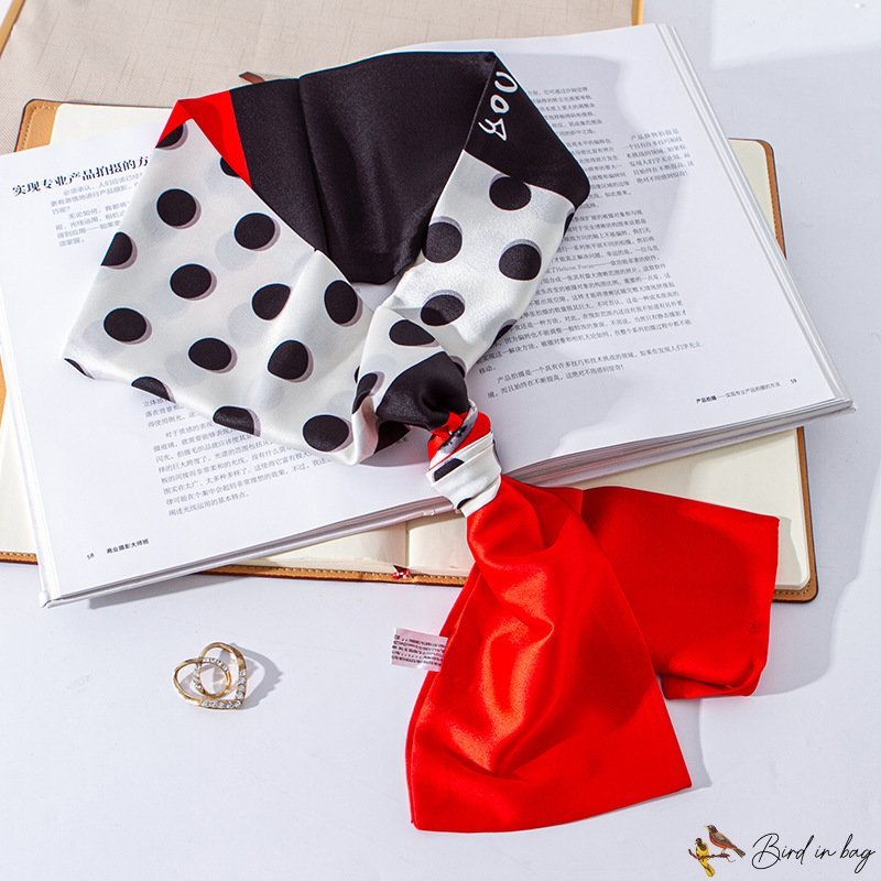 Autumn and winter thin section polka dots spell color printing small silk scarf female thin narrow l