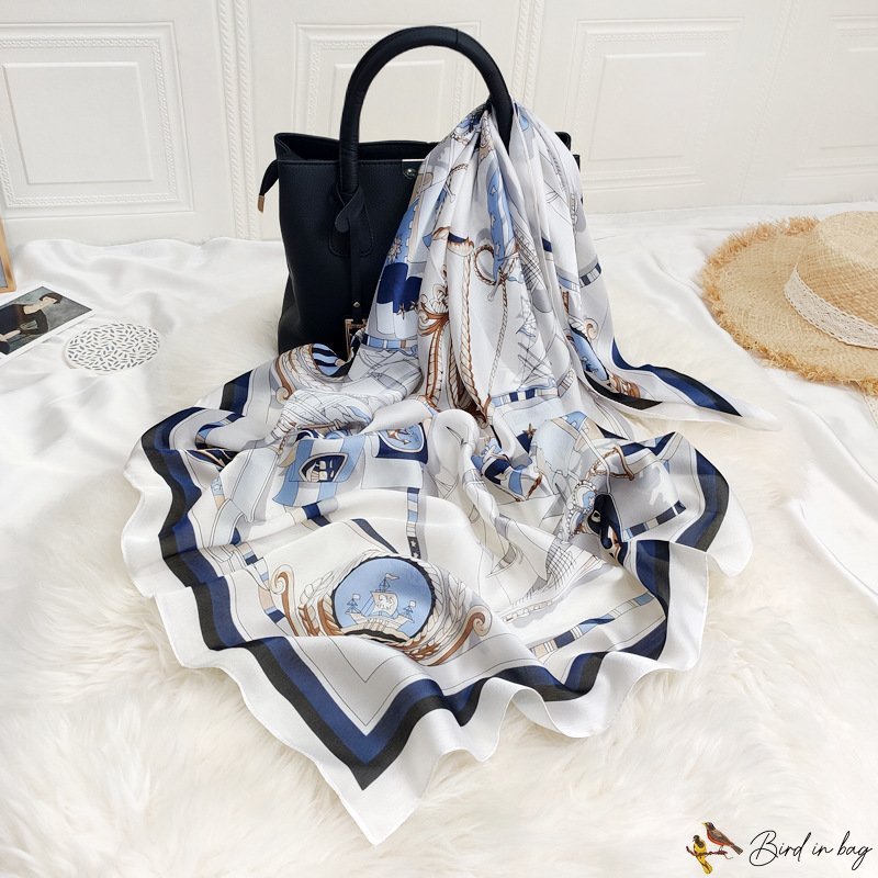 The new spring silk scarf classic chain simulation silk scarf shawl female beach scarf printing squa