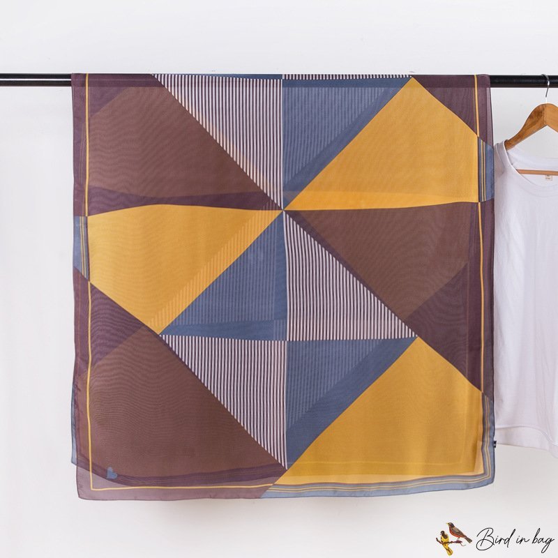 Spring new satin silk scarf women's print color blocking print shawl Mother's Day long scarf