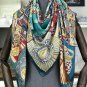 New silk scarf women twill silk oil painting print large square scarf 130cm vacation travel shawl