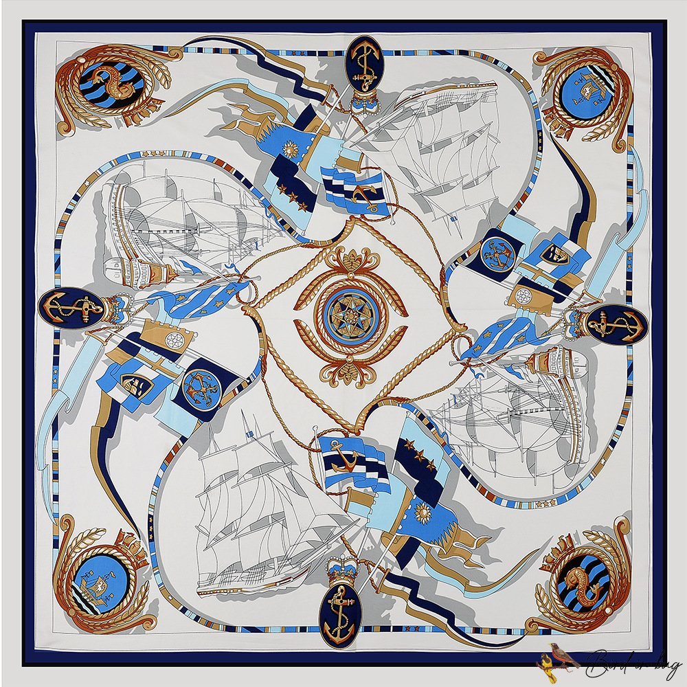 New twill silk silk scarf female voyage sailing large square scarf 130cm seaside vacation shawl scar