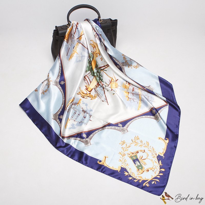 2018 new simulation silk scarf women 90cm blue sailboat print square scarf custom l gift autumn sati