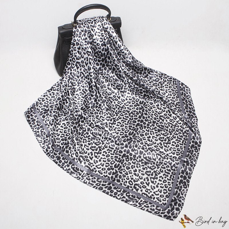 Simulation silk scarf female 90cm satin square scarf leopard print scarf Moslin wrap headscarf
