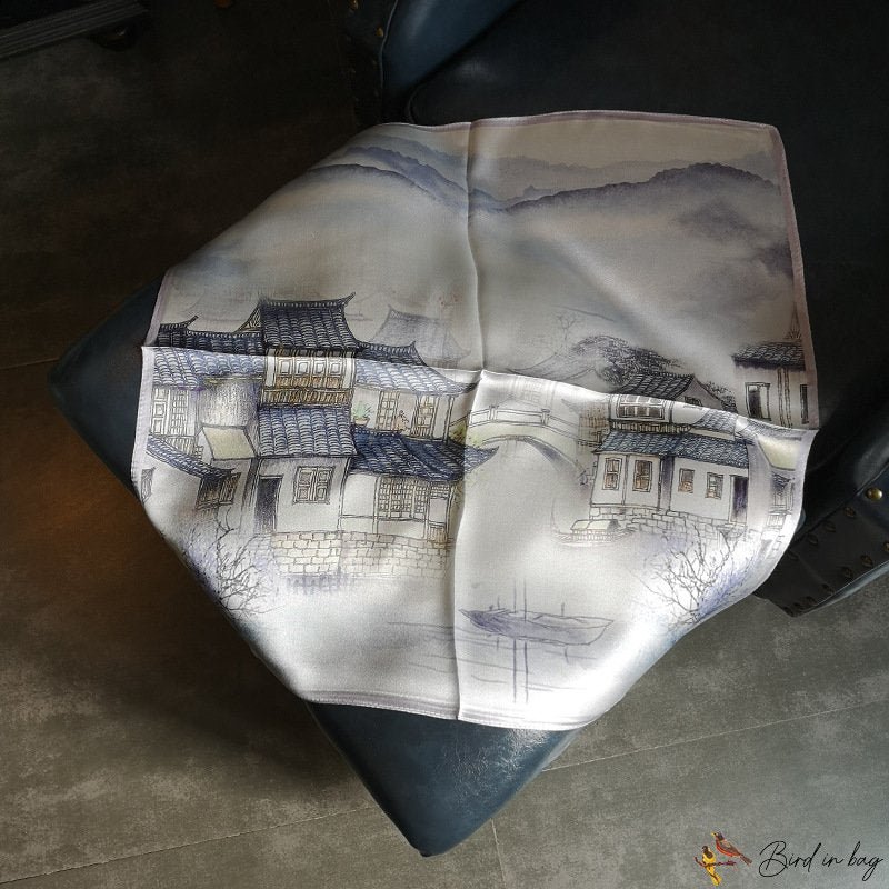 New square scarf silk scarf female silk silk mulberry silk printing silk ink water country scarf fre