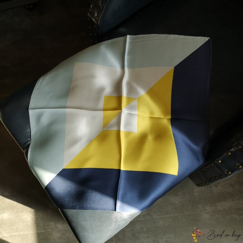New square scarf silk scarf female silk mulberry silk printing silk color blocking blue scarf fresh 