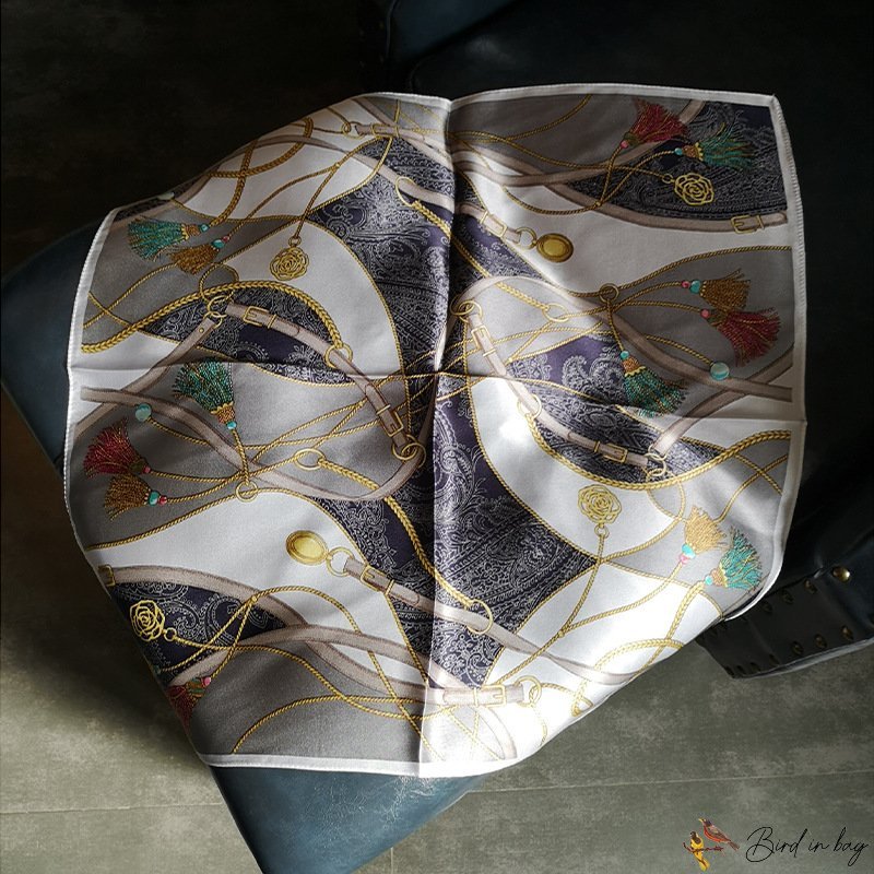 New square scarf silk scarf women mulberry silk printing silk tassel chain scarf fresh hair band