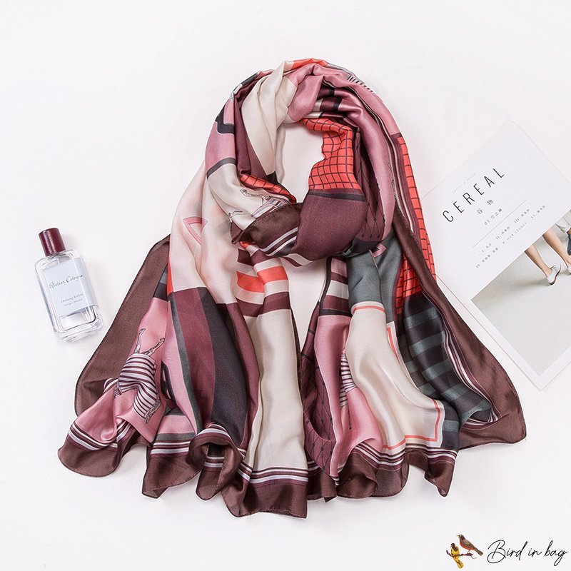 Retro wind new satin long scarf 0 new silk satin silk scarf female print Mother's Day shawl