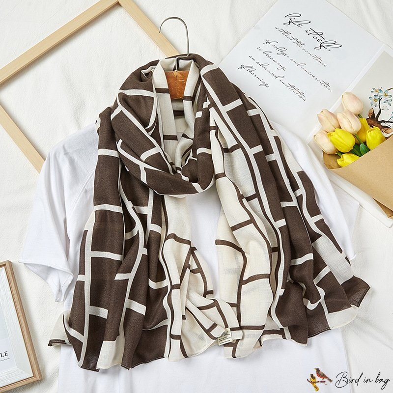 New cotton linen scarf female wind hijab silk scarf retro elegant long scarf striped shawl