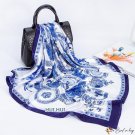 Chinese wind spring and summer new simulation silk scarf female celadon blue 90CM square scarf satin