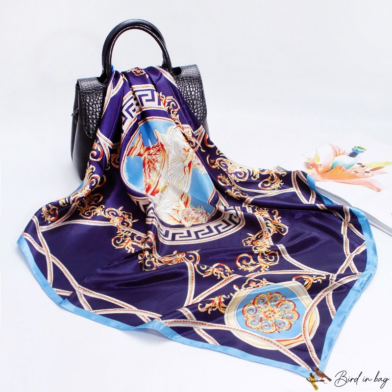 Silk scarf female spring pink simulation silk printing scarf 90x90cm satin large square scarf shawl