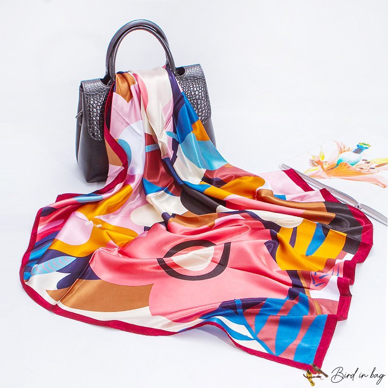 Female large square scarf simulation silk printing neck scarf scarf