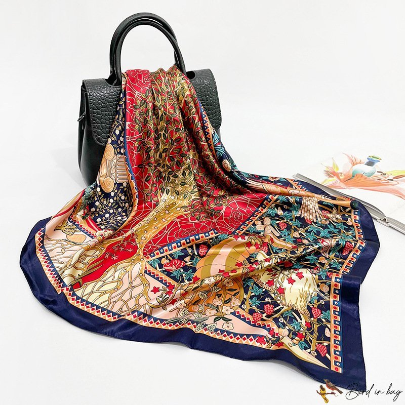 Silk scarf female spring simulation silk printing scarf tree of life 90x90cm satin large square scar