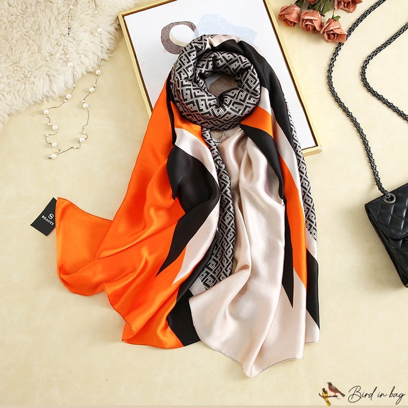 Spring satin large shawl printed silk scarf female beach long scarf large shawl elegant scarf