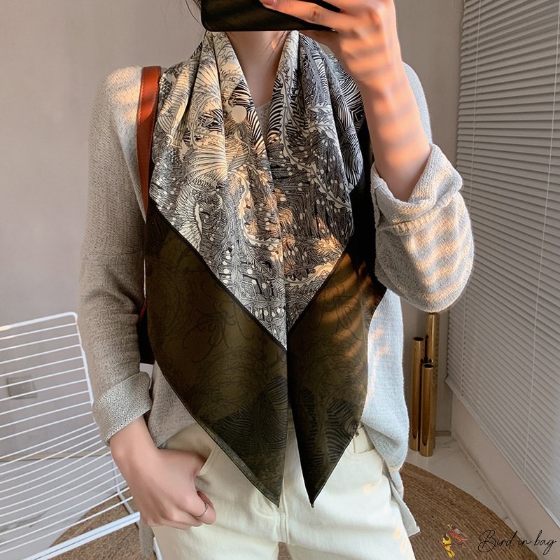 Spring French silk scarf vintage female orange plant twill silk scarf 90 large square scarf printing
