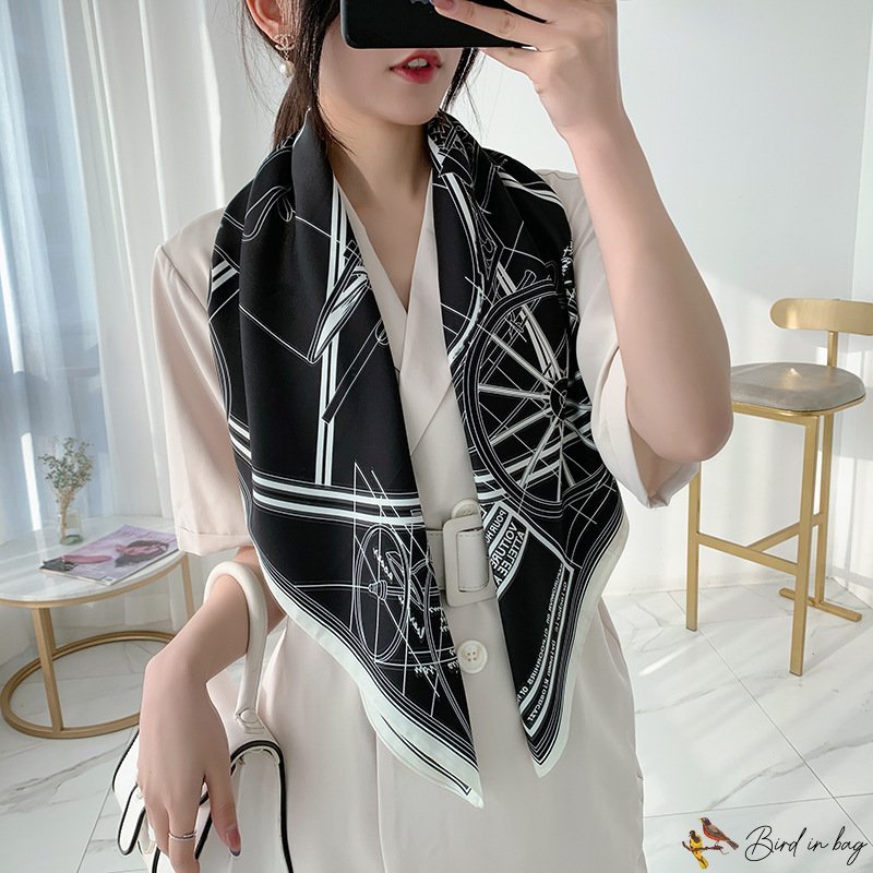 Spring French retro silk scarf women pumpkin carriage star twill silk scarf 90 square scarf printing