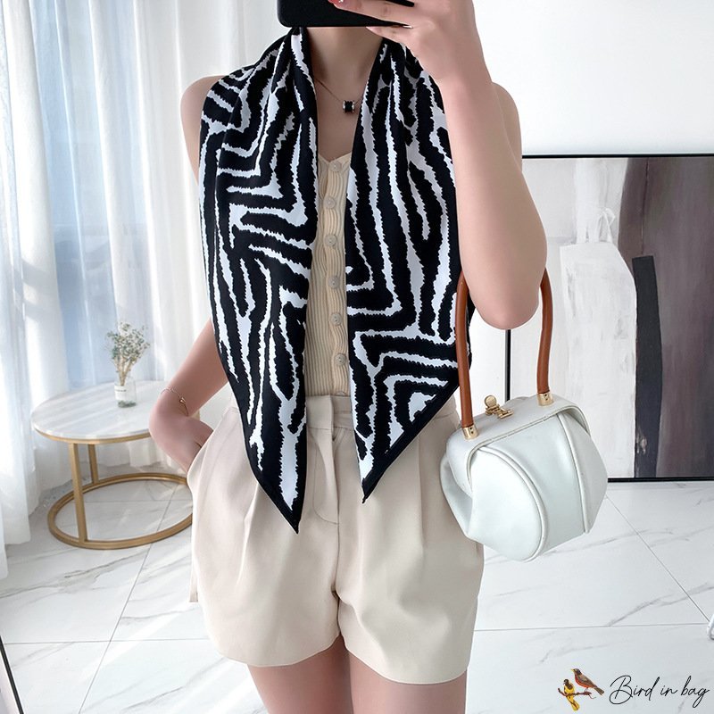 Spring and summer new simulation silk 90 twill square scarf zebra print silk scarf